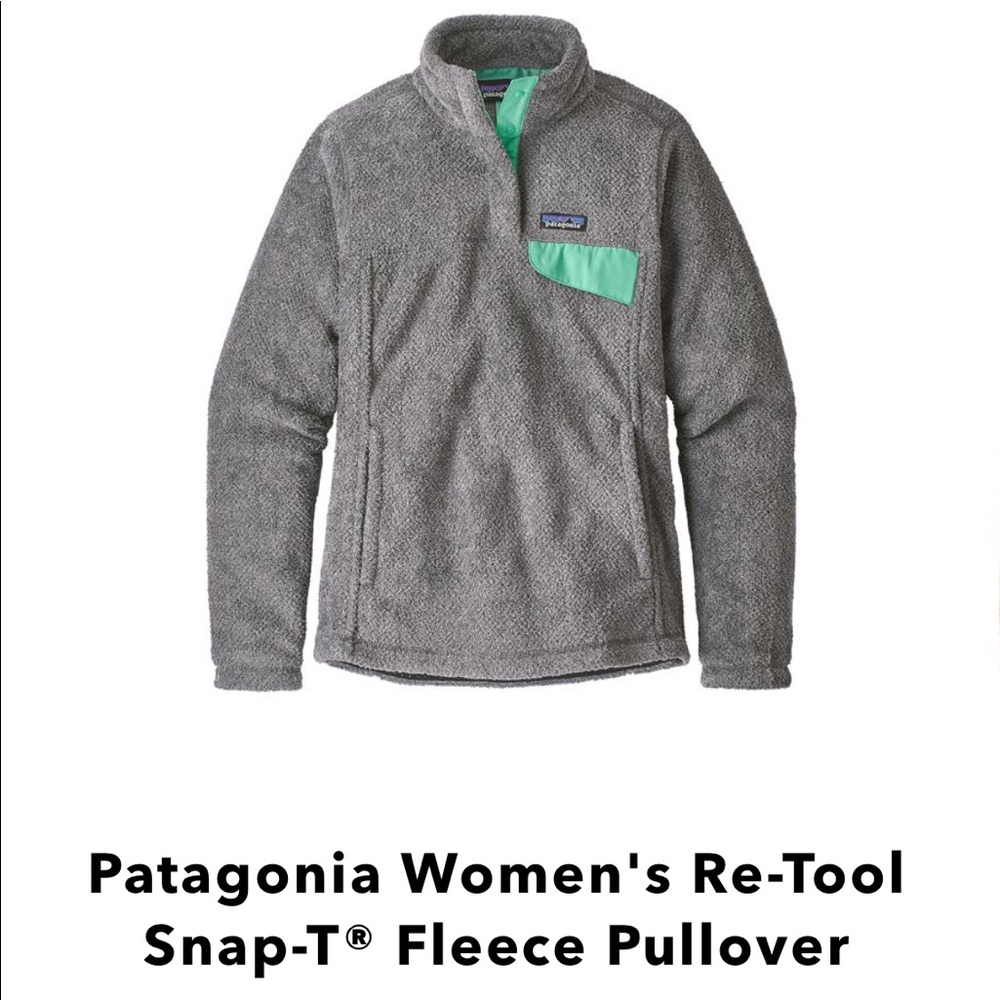 Patagonia Women's Grey Fleece Pullover with Mint Green Accent